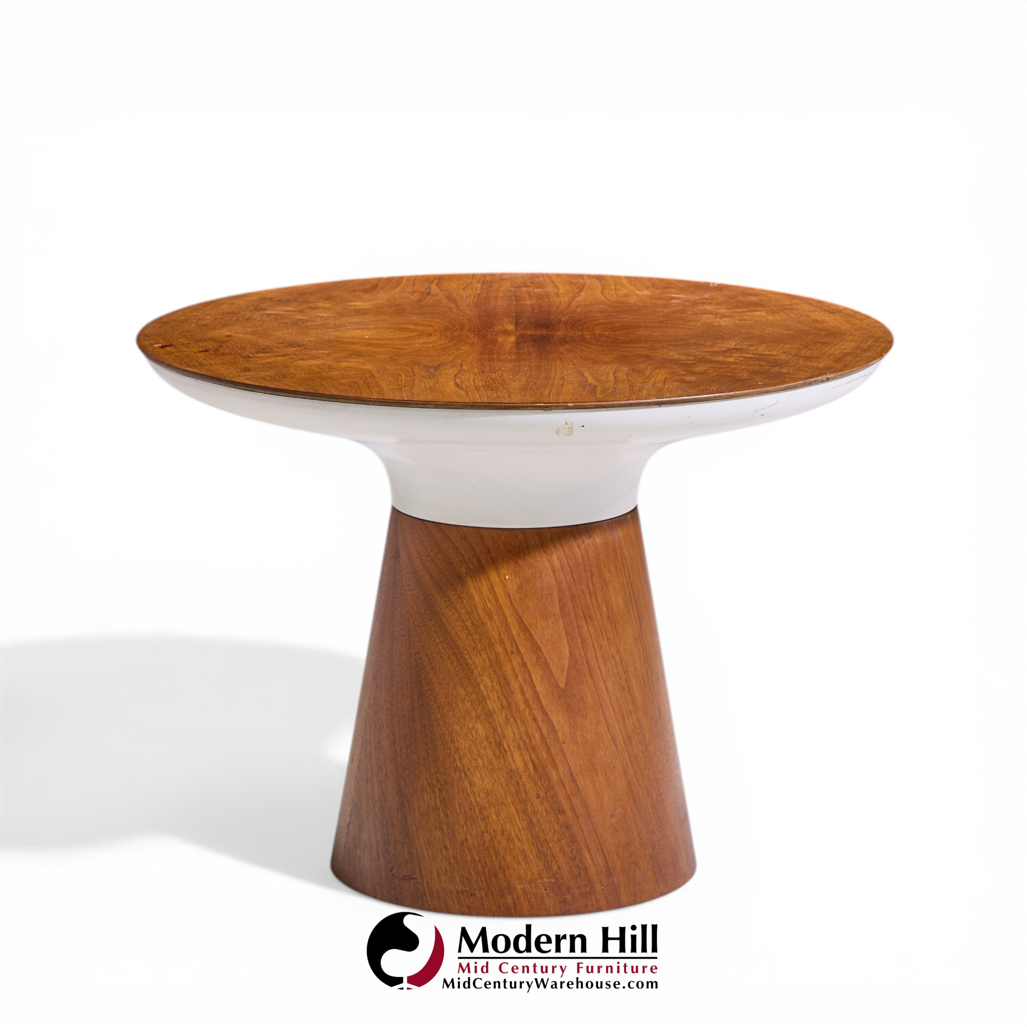Frank Rohloff for Brown Saltman Mid Century Tulip Walnut Pedestal Side Table