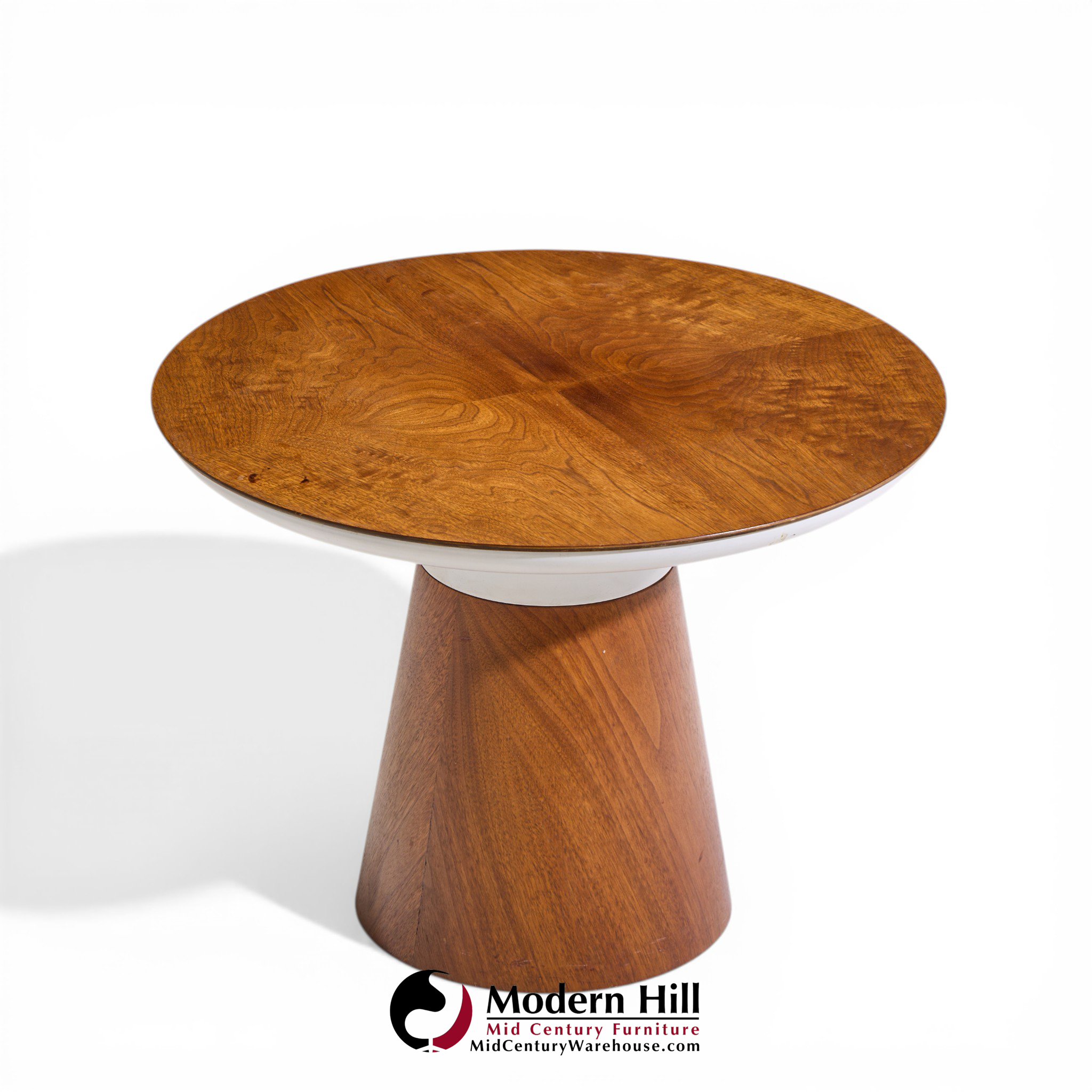 Frank Rohloff for Brown Saltman Mid Century Tulip Walnut Pedestal Side Table