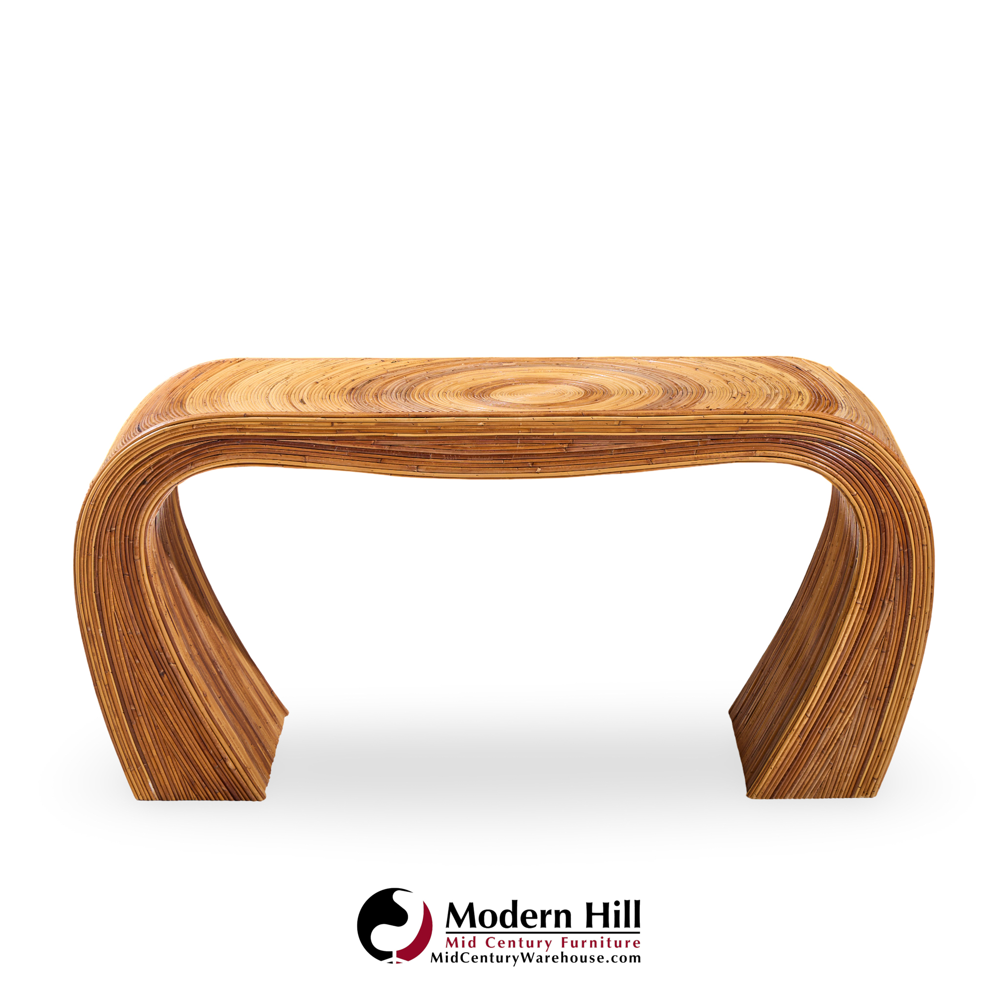 gabriella crespi style mid century pencil reed rattan console table