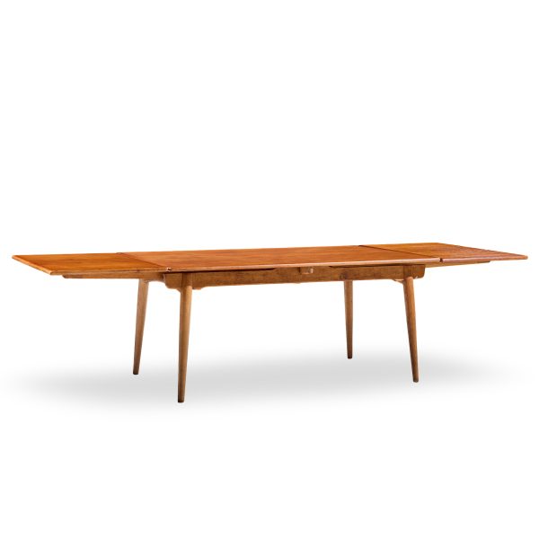 Hans J. Wegner for Andreas Tuck At-312 Mid Century Danish Teak and Oak Hidden Leaf Dining Table