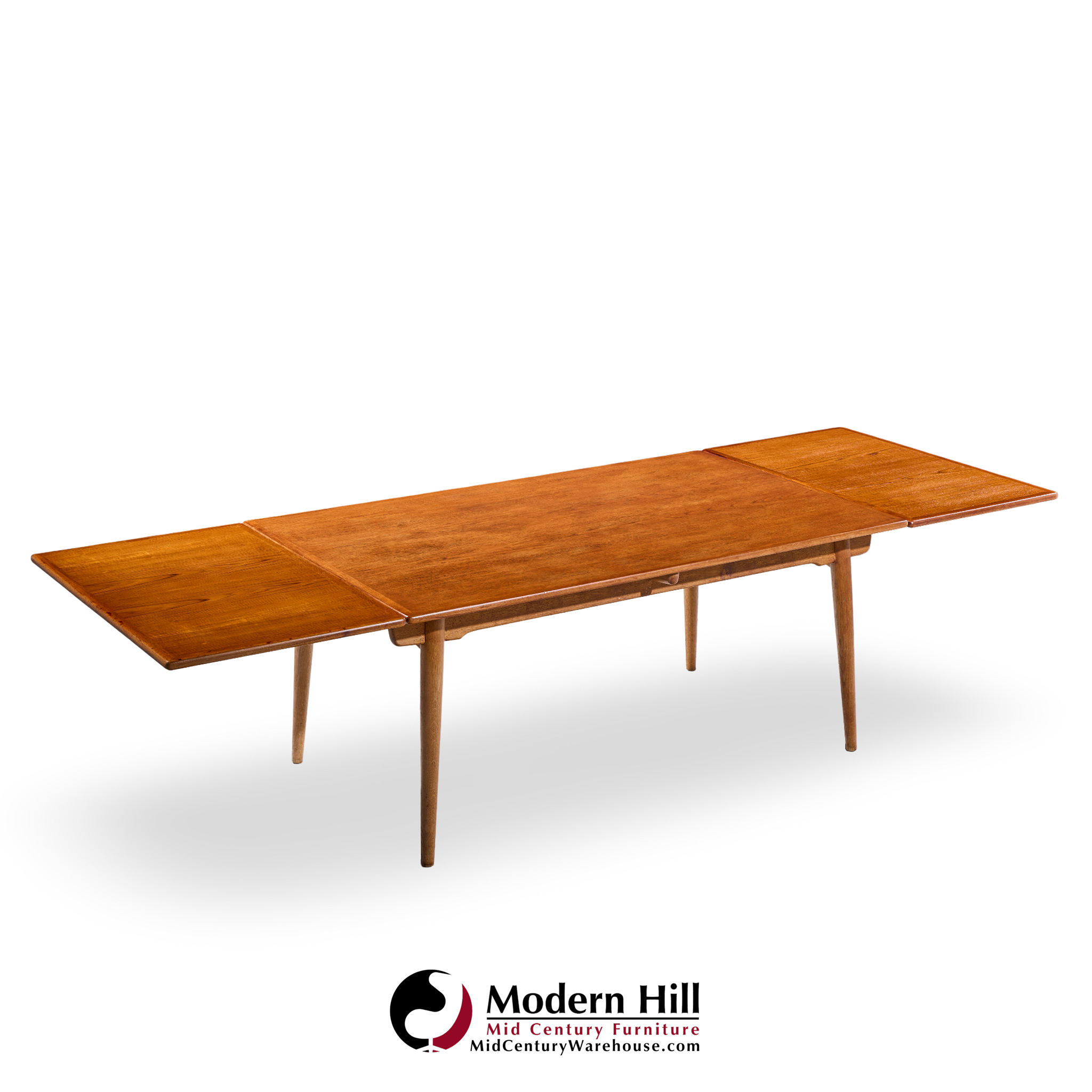 Hans J. Wegner for Andreas Tuck At-312 Mid Century Danish Teak and Oak Hidden Leaf Dining Table