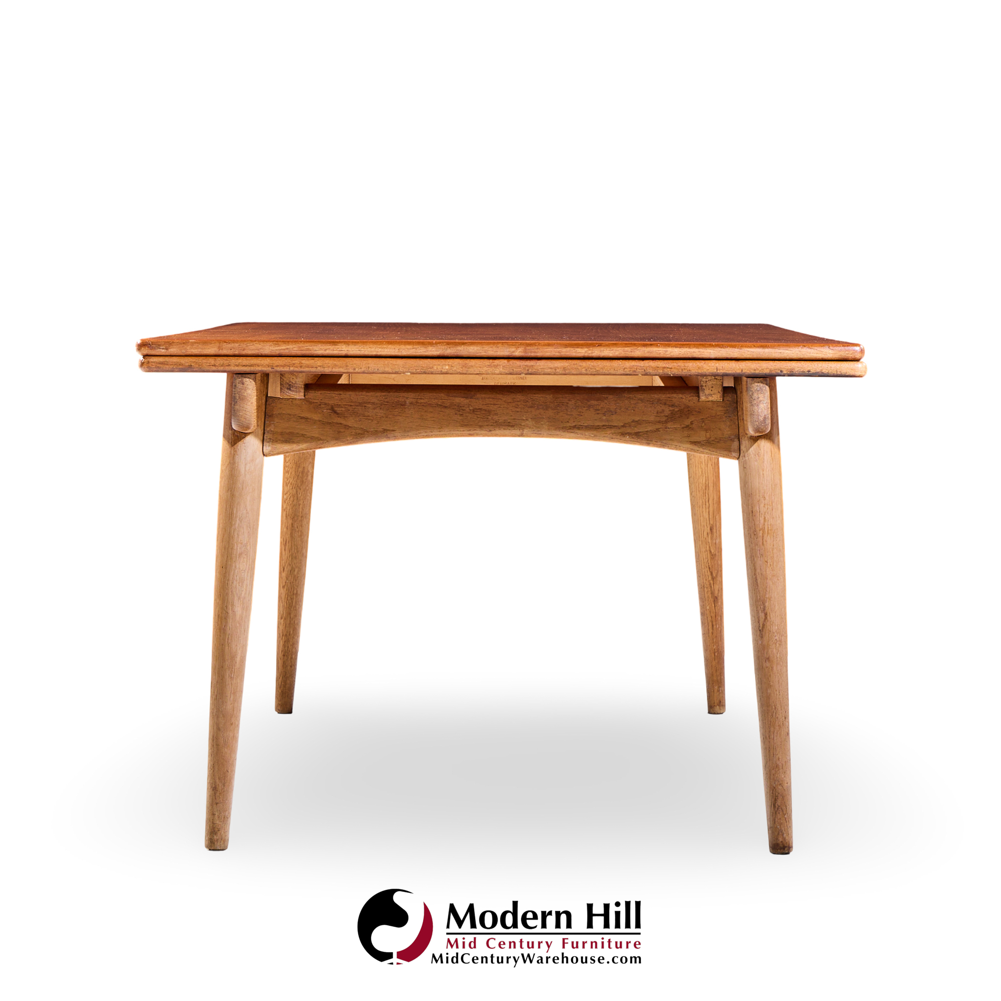 Hans J. Wegner for Andreas Tuck At-312 Mid Century Danish Teak and Oak Hidden Leaf Dining Table
