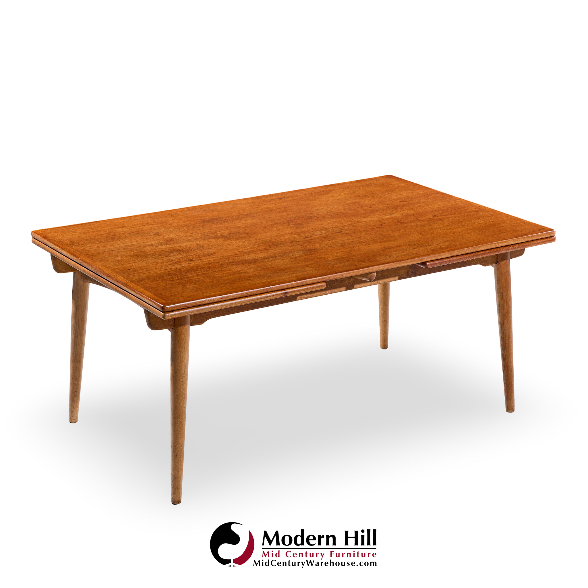 Hans J. Wegner for Andreas Tuck At-312 Mid Century Danish Teak and Oak Hidden Leaf Dining Table