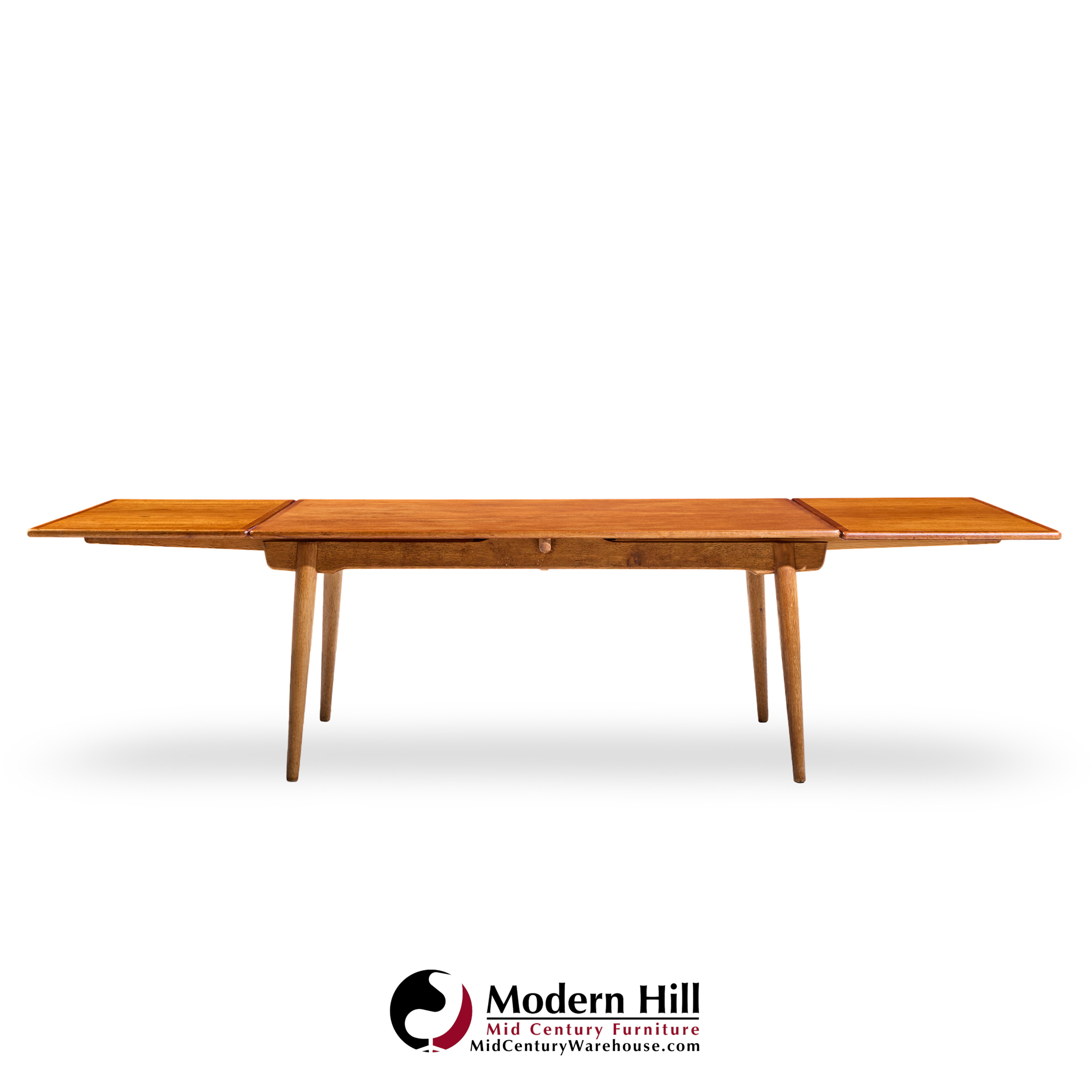 Hans J. Wegner for Andreas Tuck At-312 Mid Century Danish Teak and Oak Hidden Leaf Dining Table