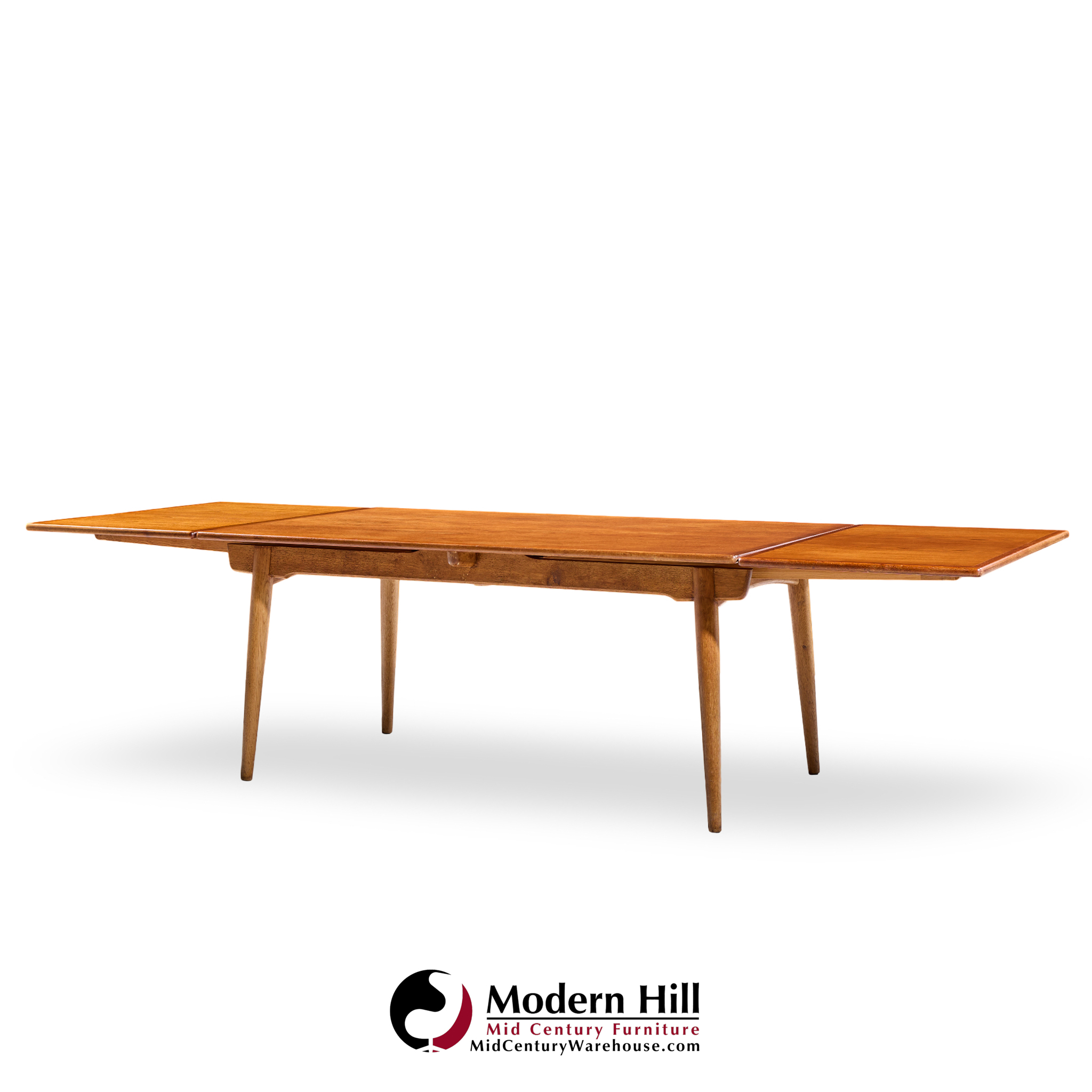 Hans J. Wegner for Andreas Tuck At-312 Mid Century Danish Teak and Oak Hidden Leaf Dining Table