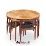 Hans Olsen for Frem Rojle Mid Century Expanding Teak Dining Table with 4 Nesting Chairs