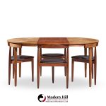 Hans Olsen for Frem Rojle Mid Century Expanding Teak Dining Table with 4 Nesting Chairs