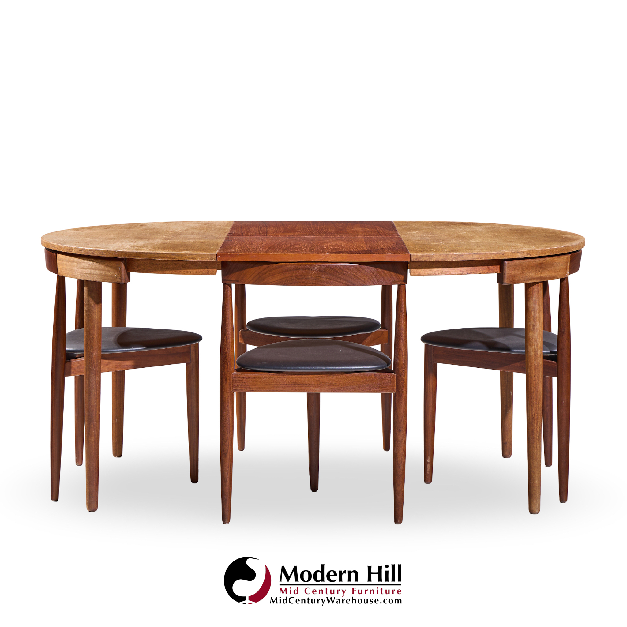 Hans Olsen for Frem Rojle Mid Century Expanding Teak Dining Table with 4 Nesting Chairs