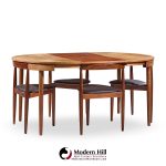 Hans Olsen for Frem Rojle Mid Century Expanding Teak Dining Table with 4 Nesting Chairs