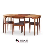 Hans Olsen for Frem Rojle Mid Century Expanding Teak Dining Table with 4 Nesting Chairs