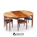 Hans Olsen for Frem Rojle Mid Century Expanding Teak Dining Table with 4 Nesting Chairs