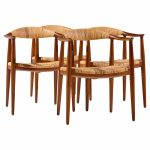 hans wegner for johannes hansen jh 501 mid century cane and teak dining chairs - set of 4