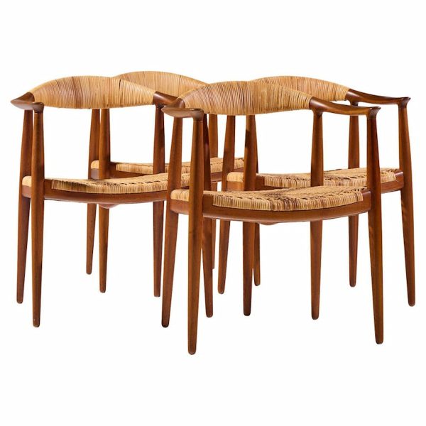Hans Wegner for Johannes Hansen Jh 501 Mid Century Cane and Teak Dining Chairs - Set of 4
