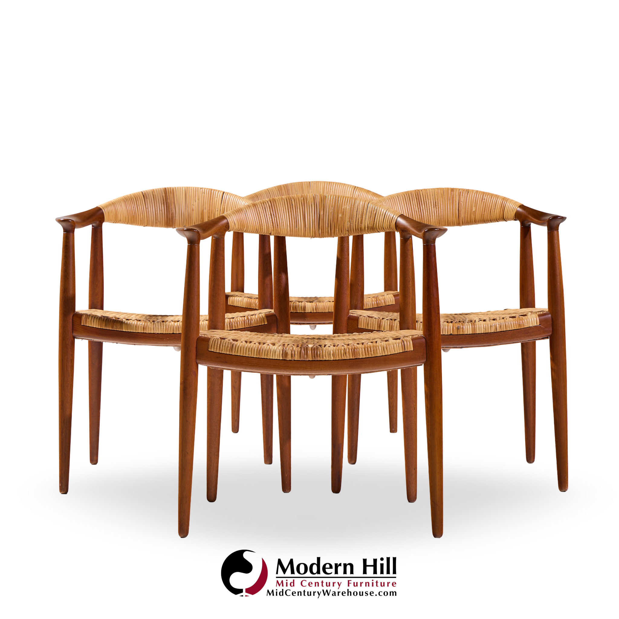 hans wegner for johannes hansen jh 501 mid century cane and teak dining chairs - set of 4