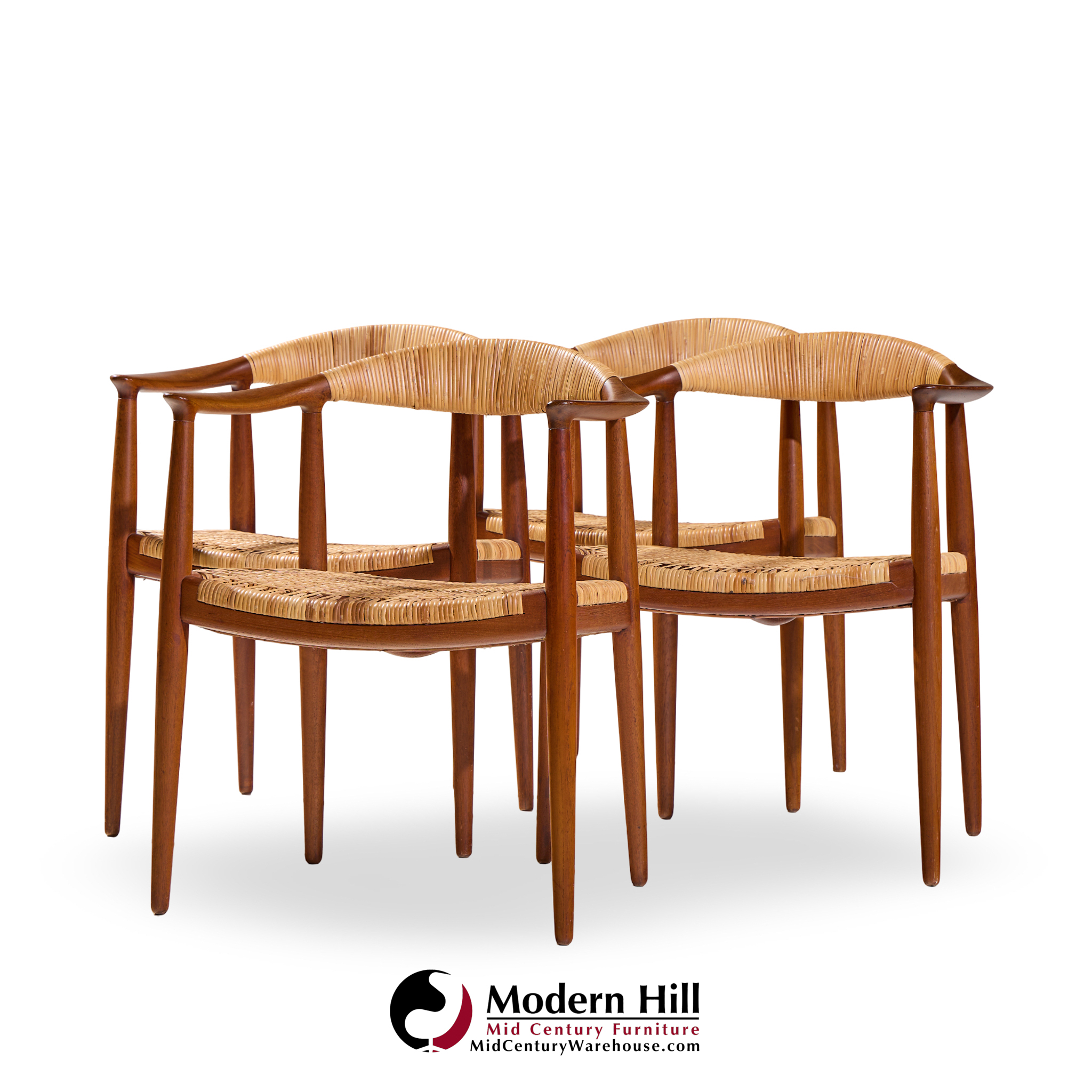 hans wegner for johannes hansen jh 501 mid century cane and teak dining chairs - set of 4