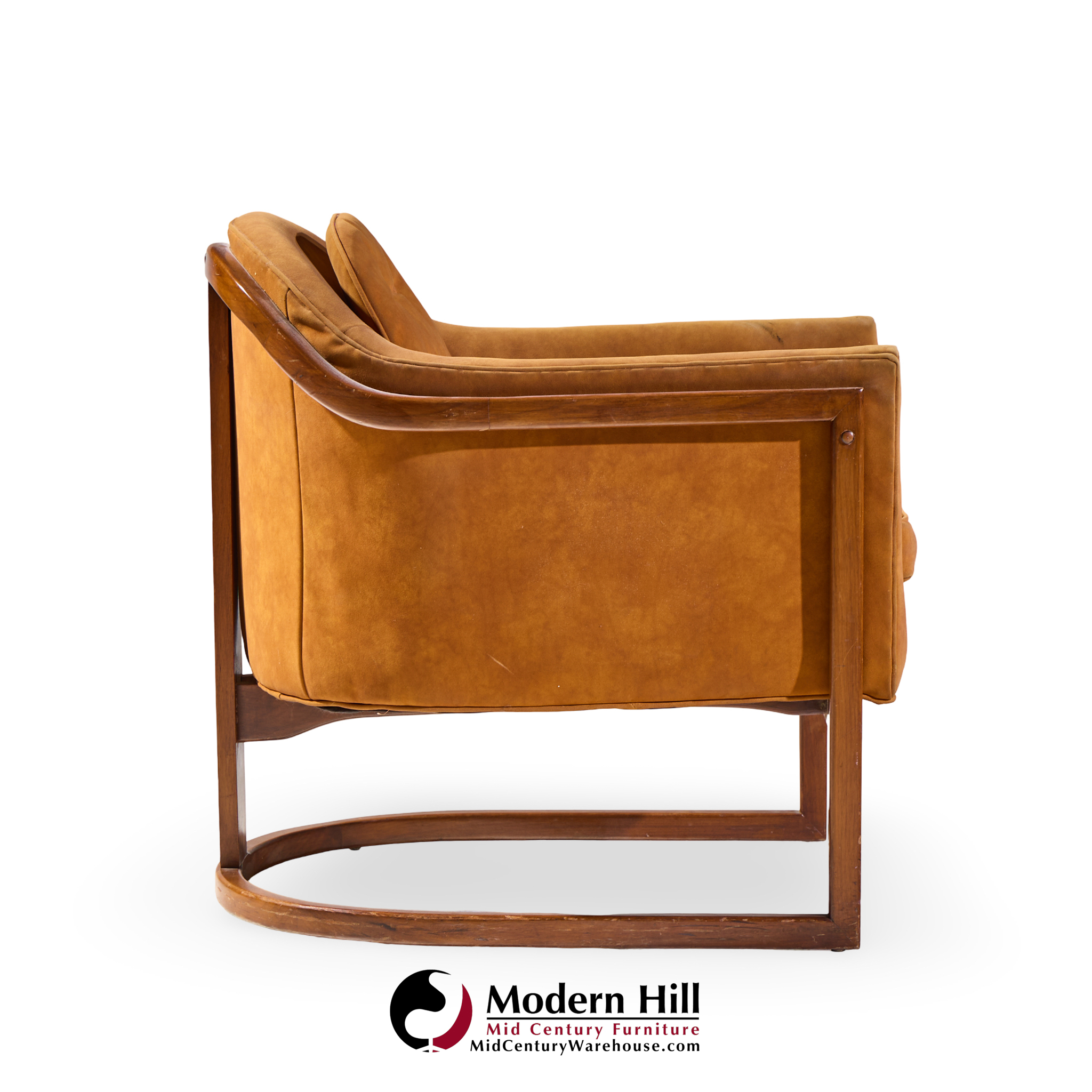 harvey probber mid century walnut barrel lounge chairs - pair