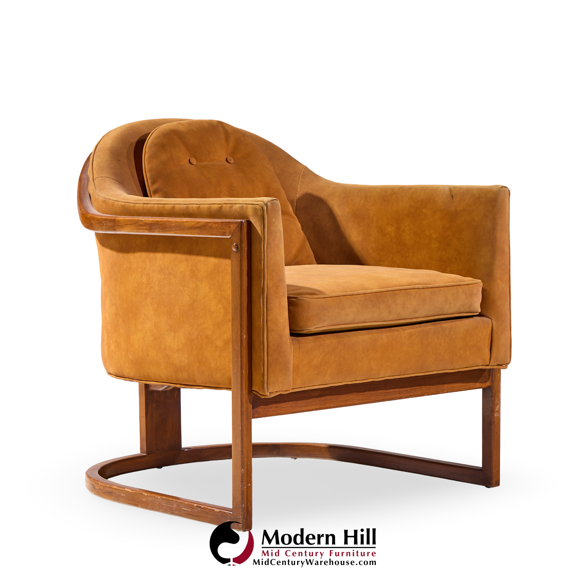 harvey probber mid century walnut barrel lounge chairs - pair