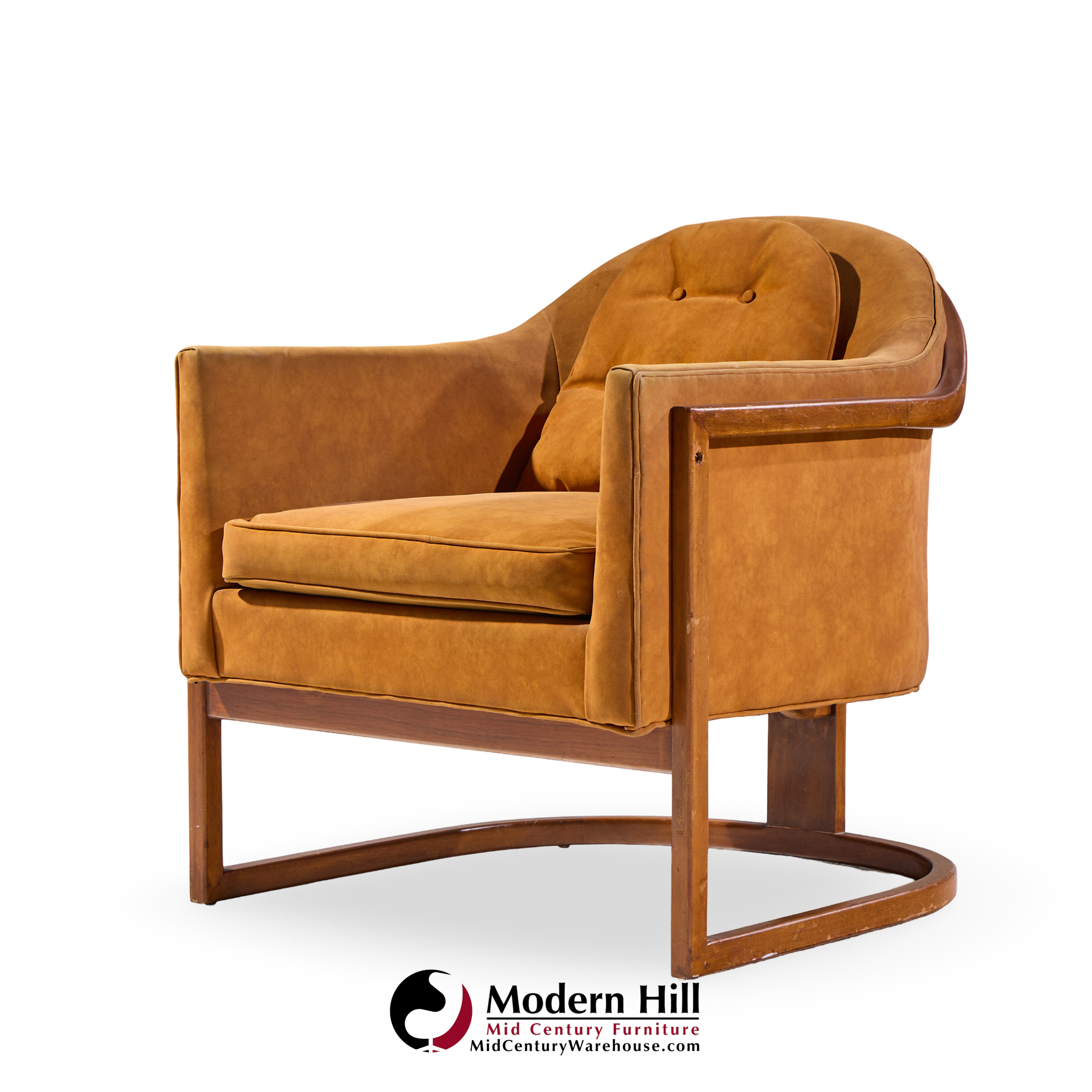 harvey probber mid century walnut barrel lounge chairs - pair