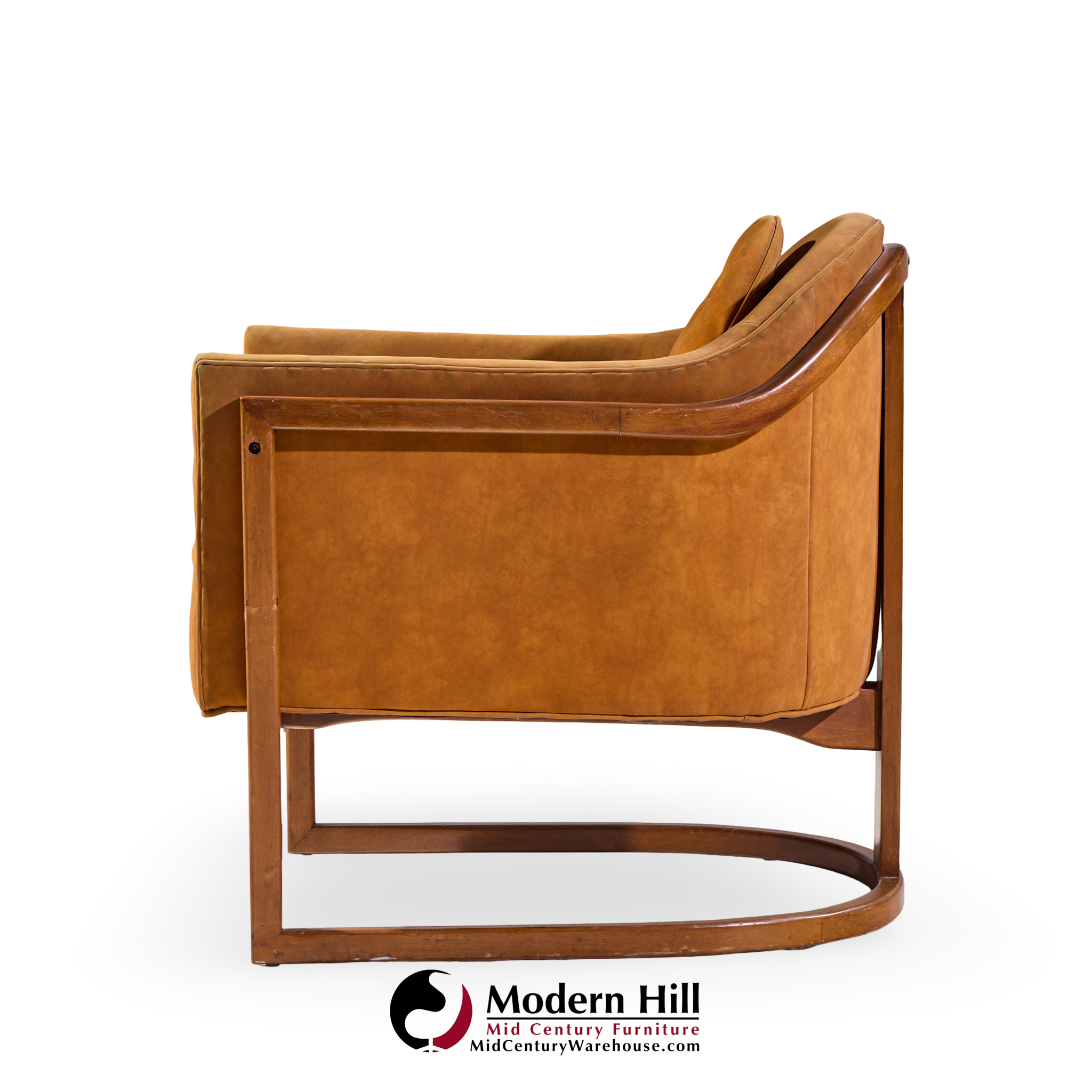 harvey probber mid century walnut barrel lounge chairs - pair