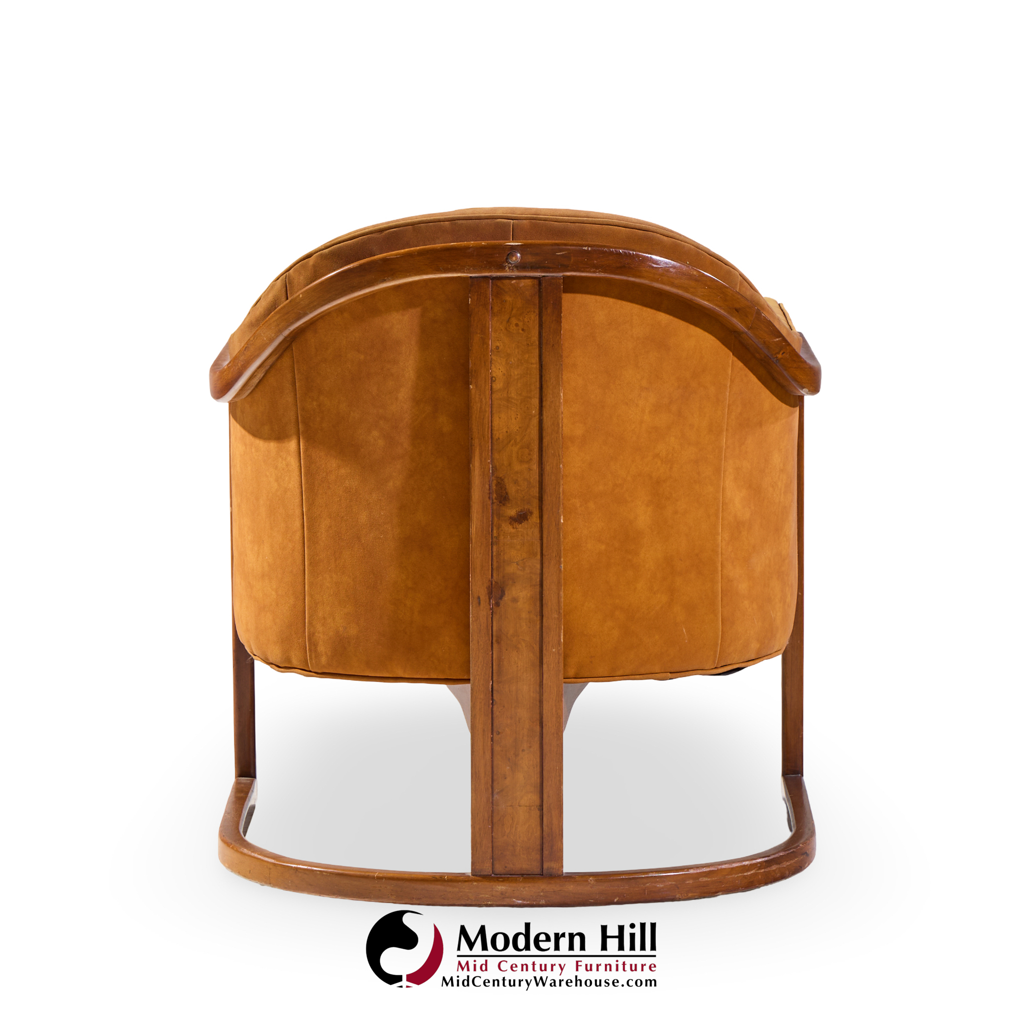 harvey probber mid century walnut barrel lounge chairs - pair