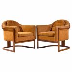 harvey probber mid century walnut barrel lounge chairs - pair