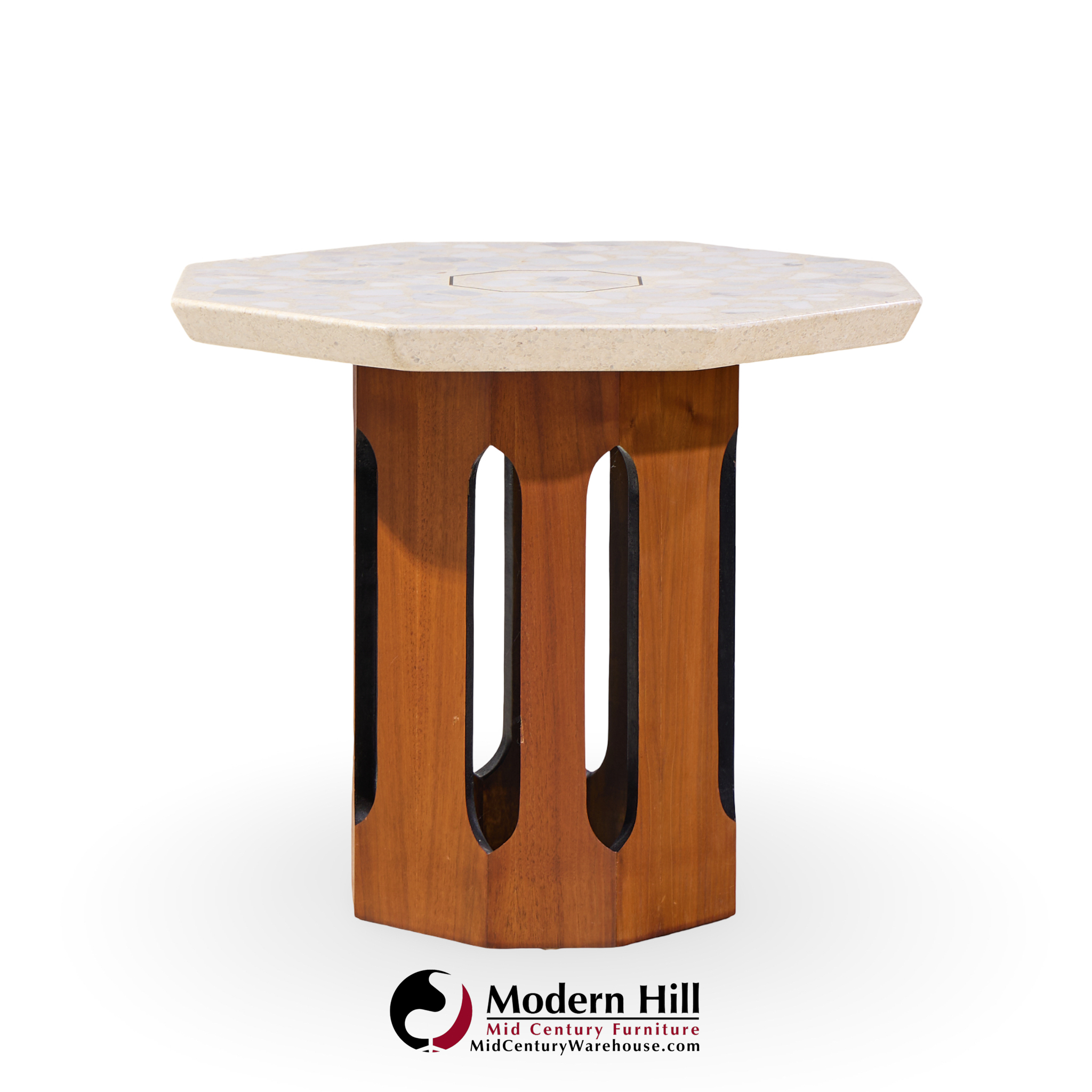 Harvey Probber Mid Century Walnut and Terrazzo Side End Tables - Pair