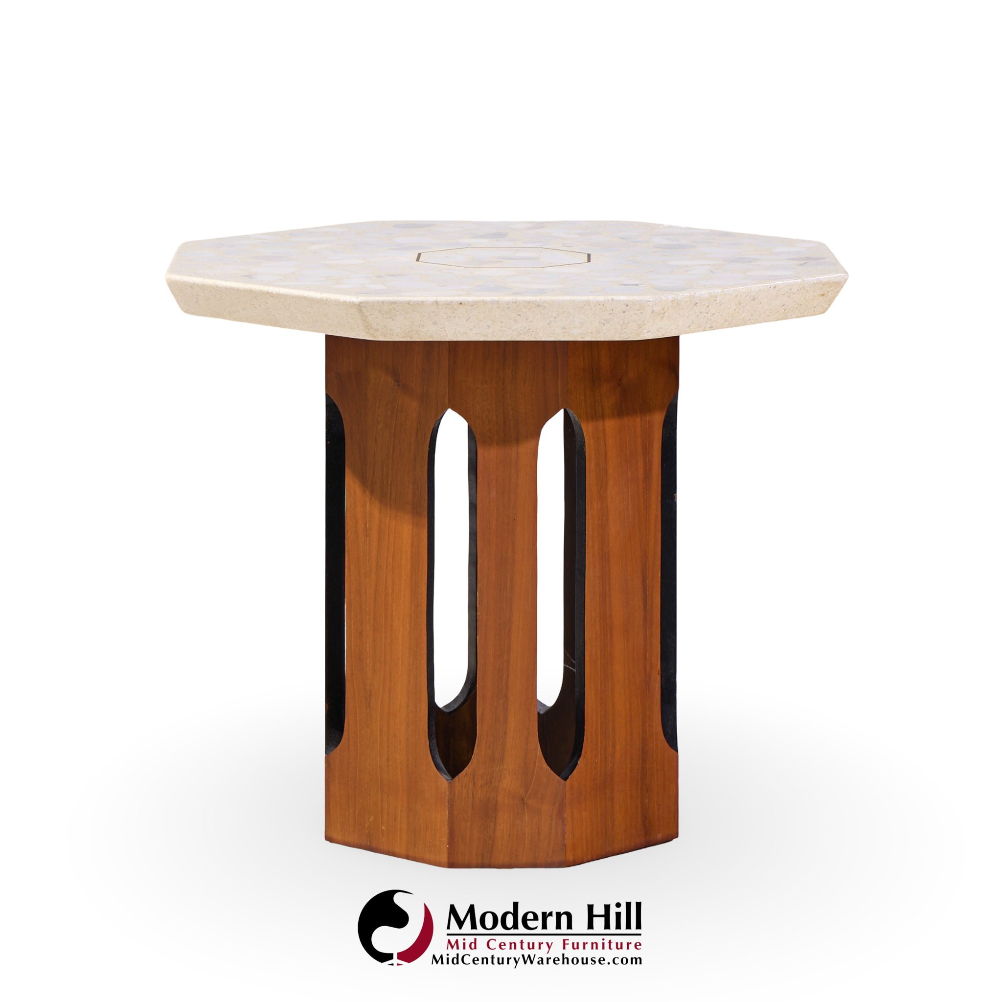 Harvey Probber Mid Century Walnut and Terrazzo Side End Tables - Pair