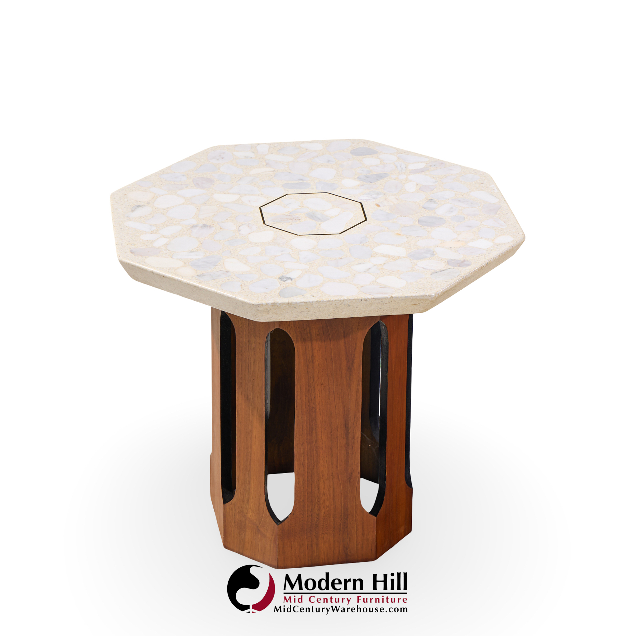 Harvey Probber Mid Century Walnut and Terrazzo Side End Tables - Pair