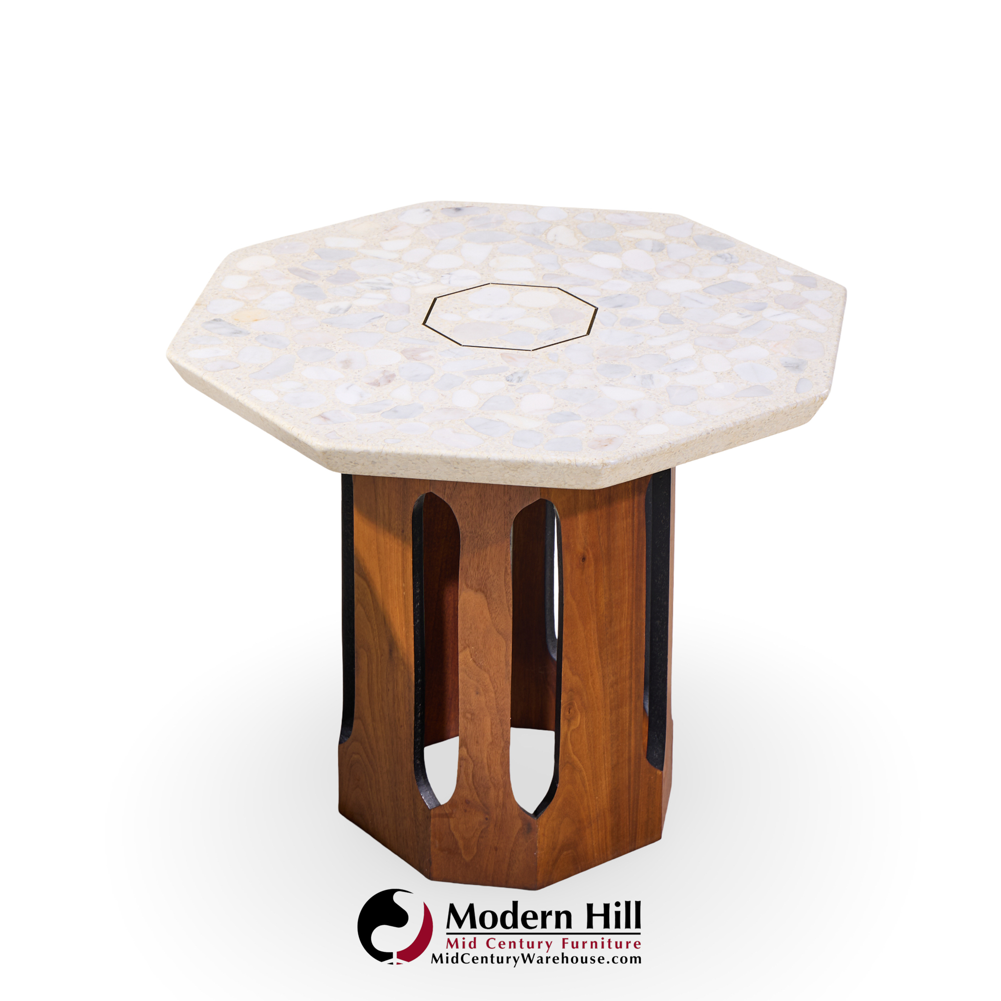 Harvey Probber Mid Century Walnut and Terrazzo Side End Tables - Pair