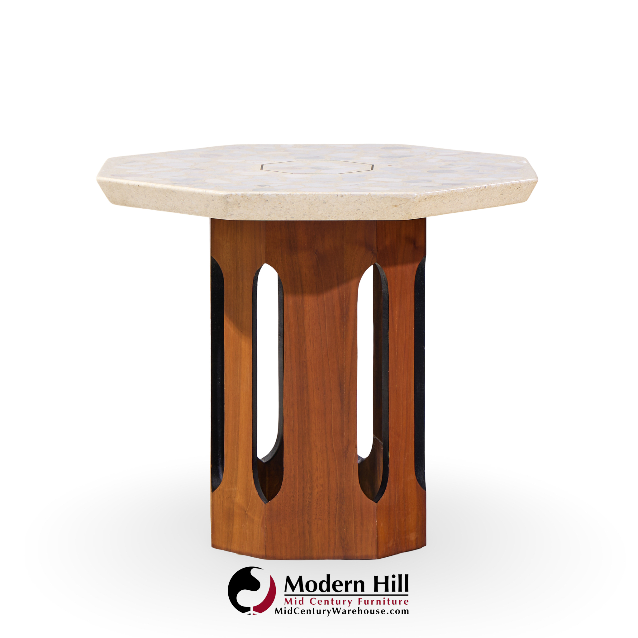 Harvey Probber Mid Century Walnut and Terrazzo Side End Tables - Pair