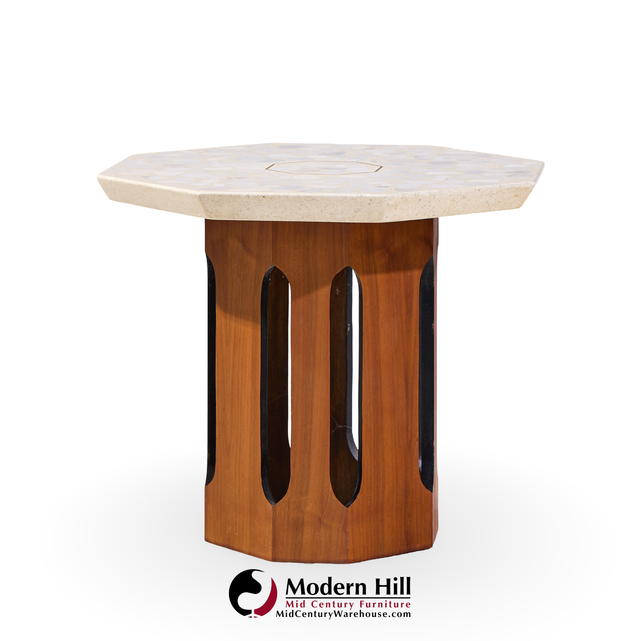 Harvey Probber Mid Century Walnut and Terrazzo Side End Tables - Pair