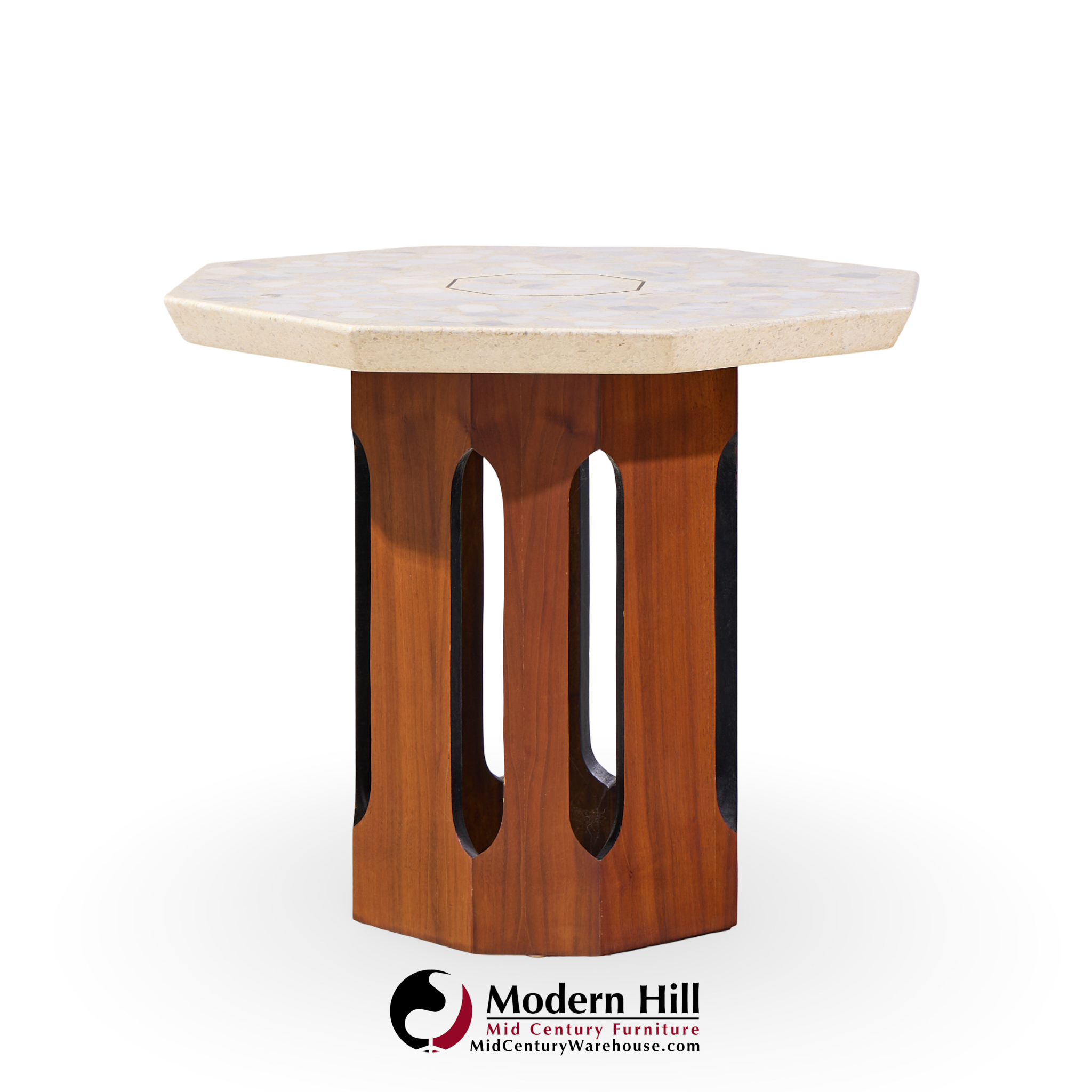 Harvey Probber Mid Century Walnut and Terrazzo Side End Tables - Pair