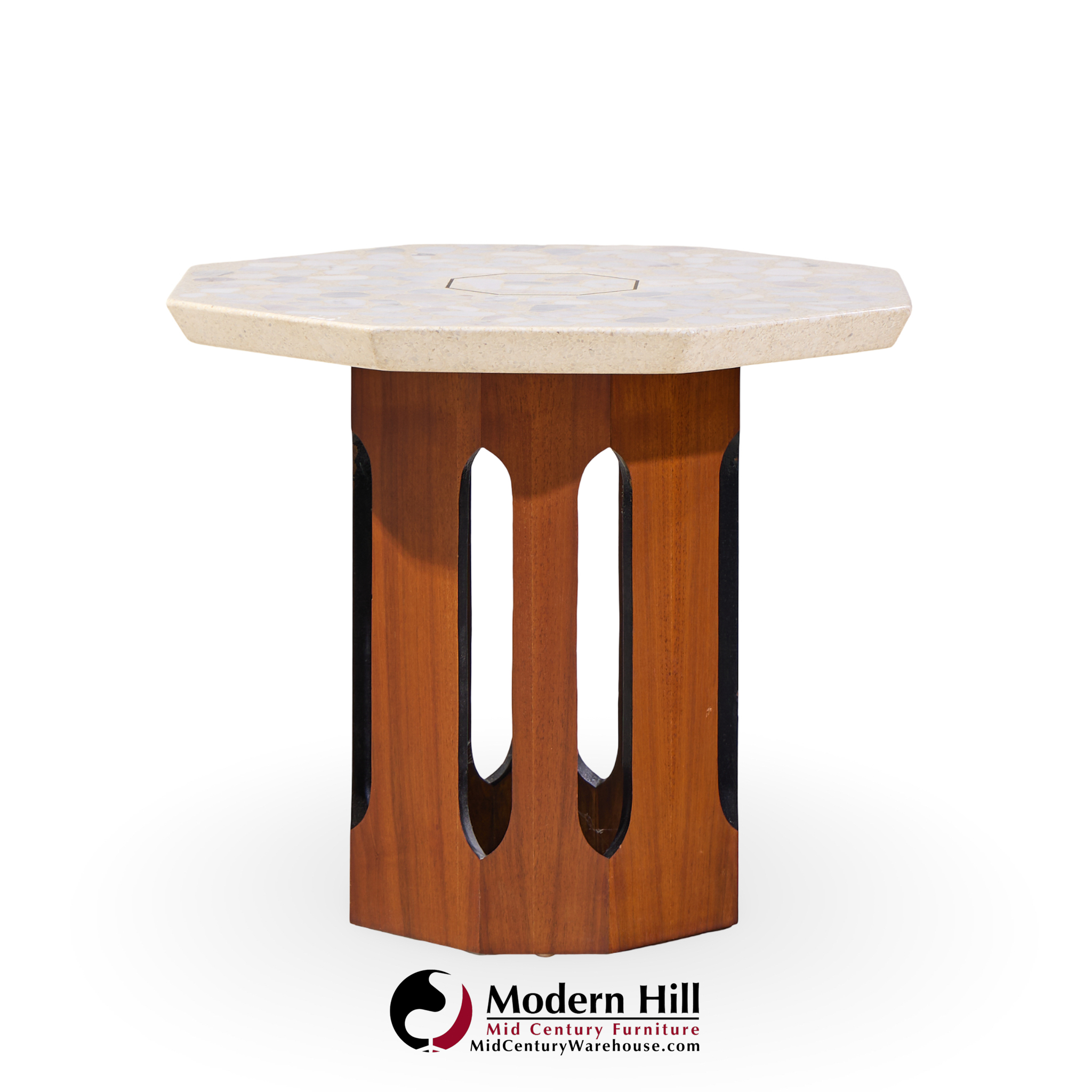 Harvey Probber Mid Century Walnut and Terrazzo Side End Tables - Pair