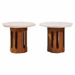 Harvey Probber Mid Century Walnut and Terrazzo Side End Tables - Pair