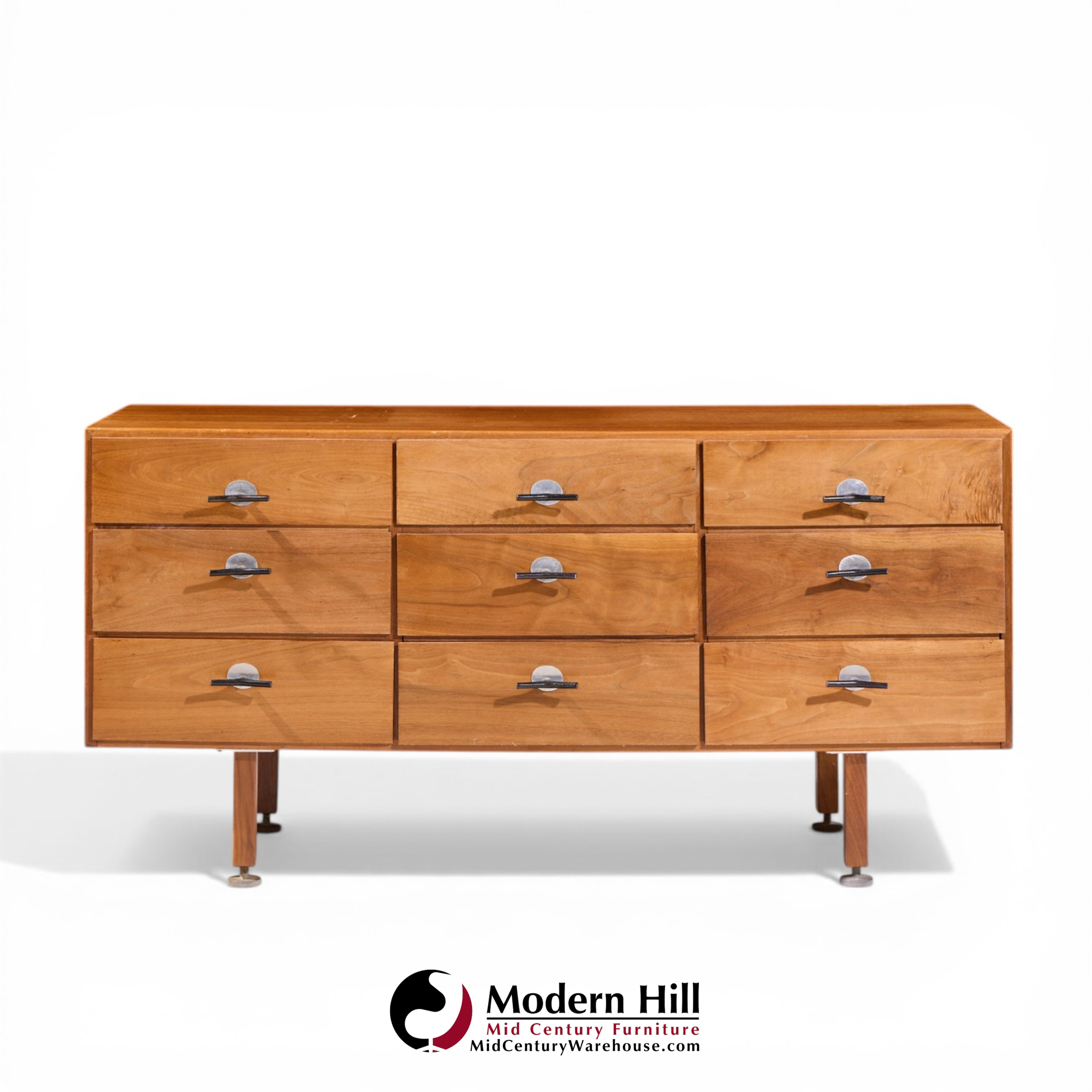 Jens Risom Mid Century Walnut 9-drawer Dresser Credenza