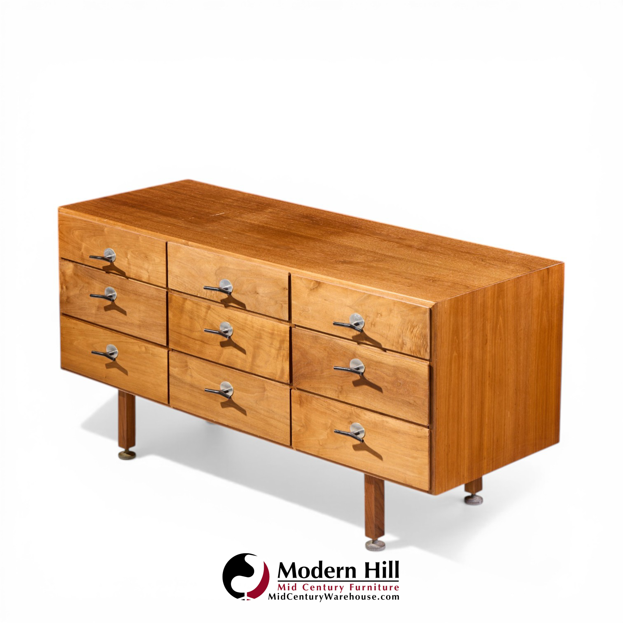 Jens Risom Mid Century Walnut 9-drawer Dresser Credenza