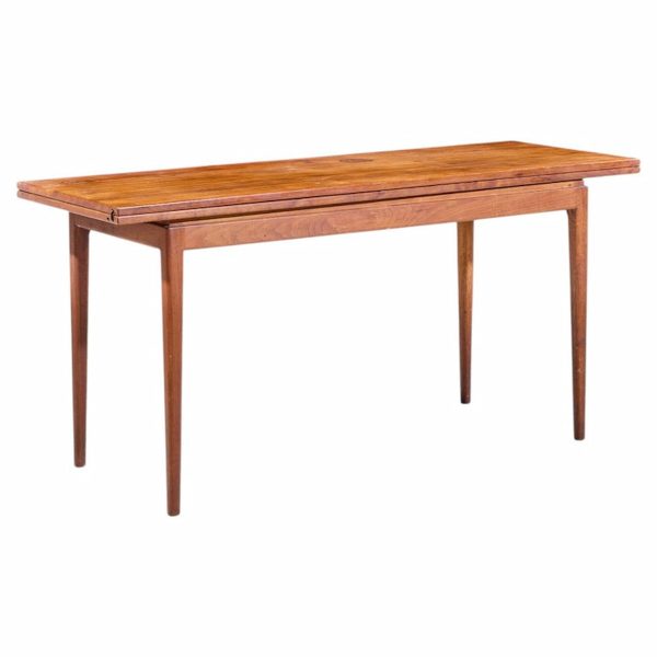 Jens Risom Mid Century Walnut Flip Top Console Dining Table