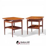 Jens Risom Mid Century Walnut Floating Side End Tables - Pair