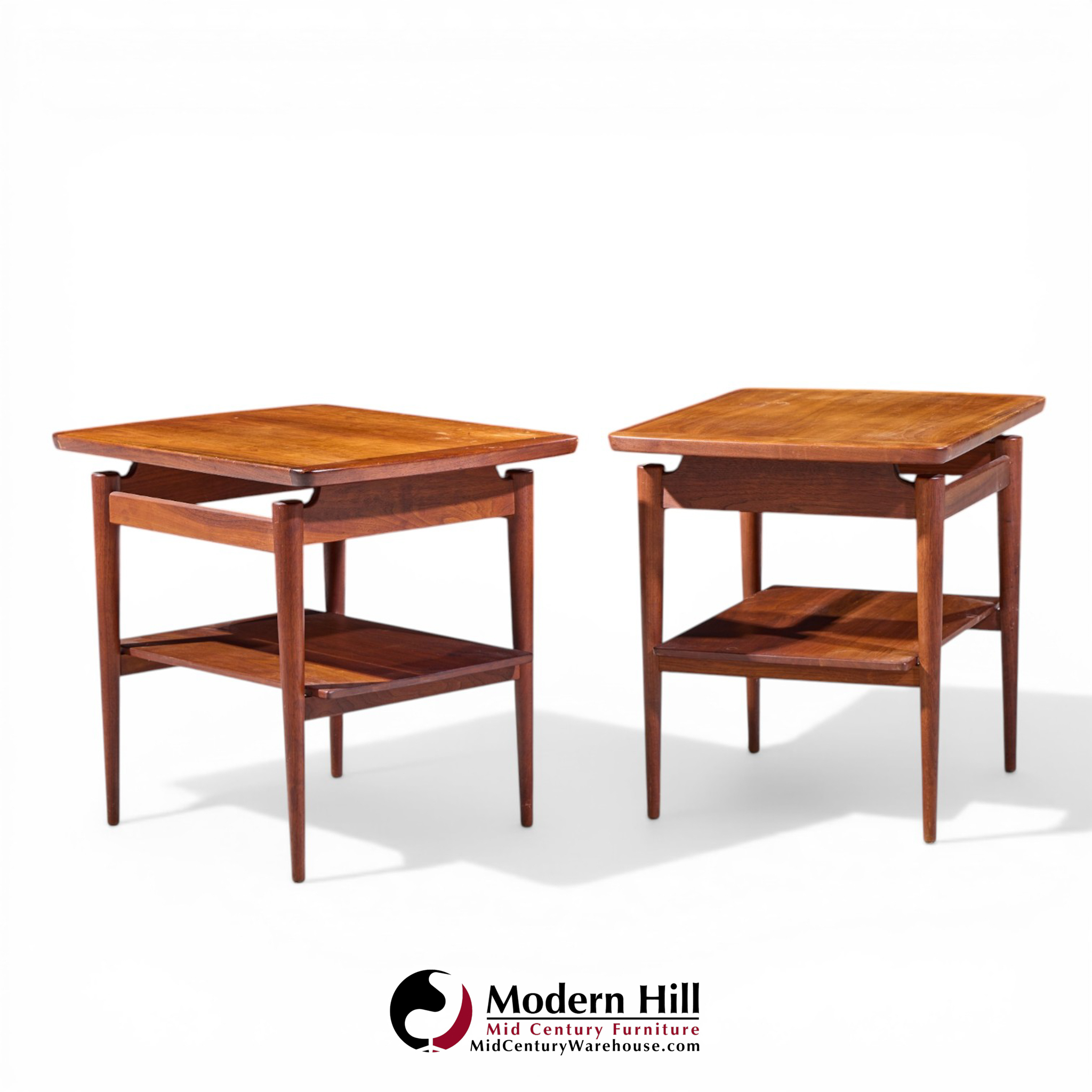 Jens Risom Mid Century Walnut Floating Side End Tables - Pair