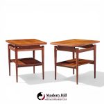 Jens Risom Mid Century Walnut Floating Side End Tables - Pair