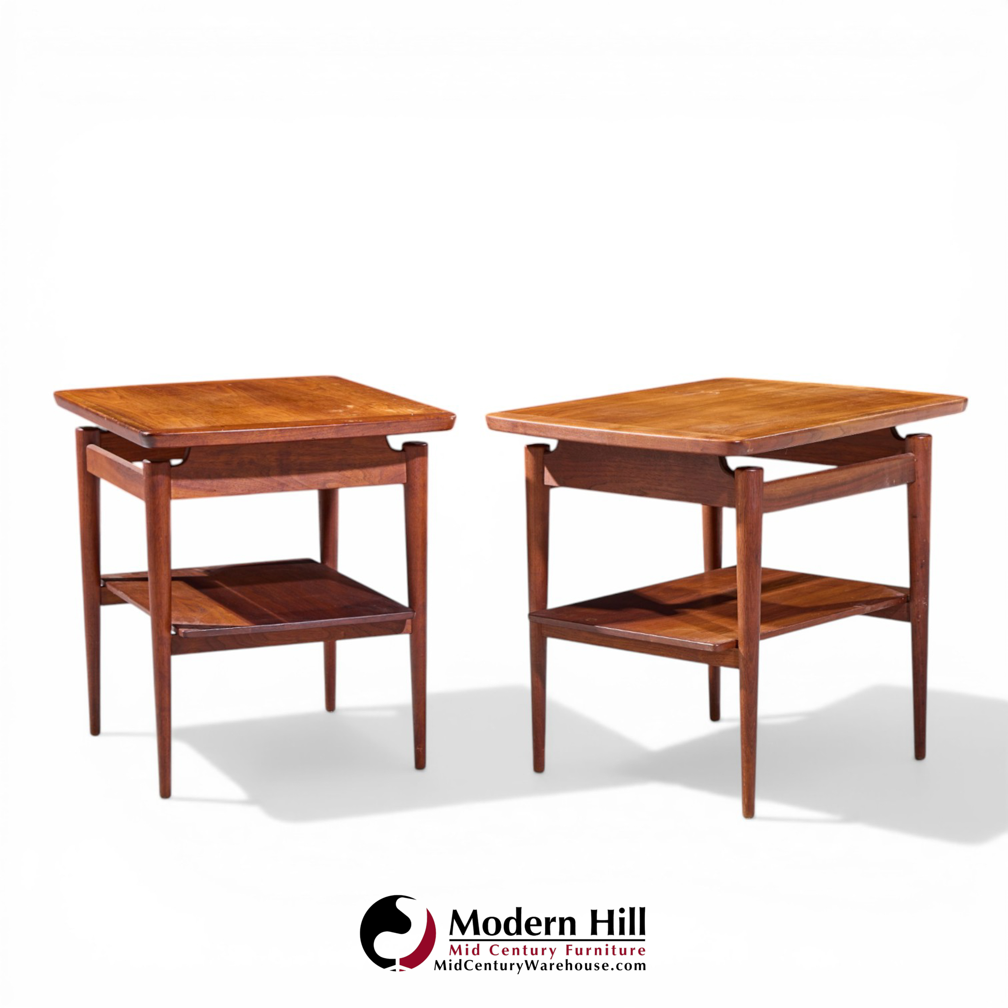 Jens Risom Mid Century Walnut Floating Side End Tables - Pair
