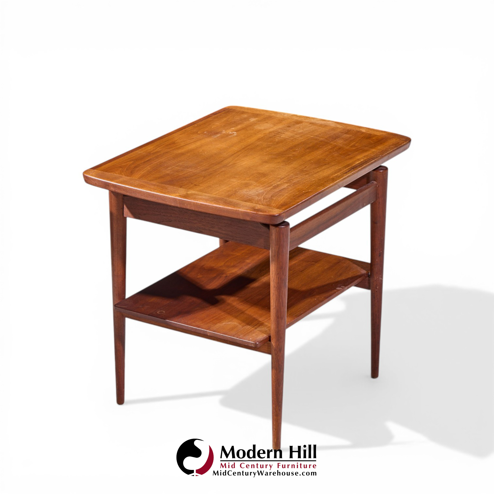 Jens Risom Mid Century Walnut Floating Side End Tables - Pair