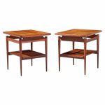 Jens Risom Mid Century Walnut Floating Side End Tables - Pair