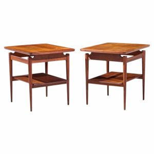 jens risom mid century walnut floating side end tables - pair