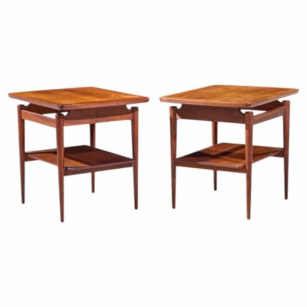 Jens Risom Mid Century Walnut Floating Side End Tables - Pair