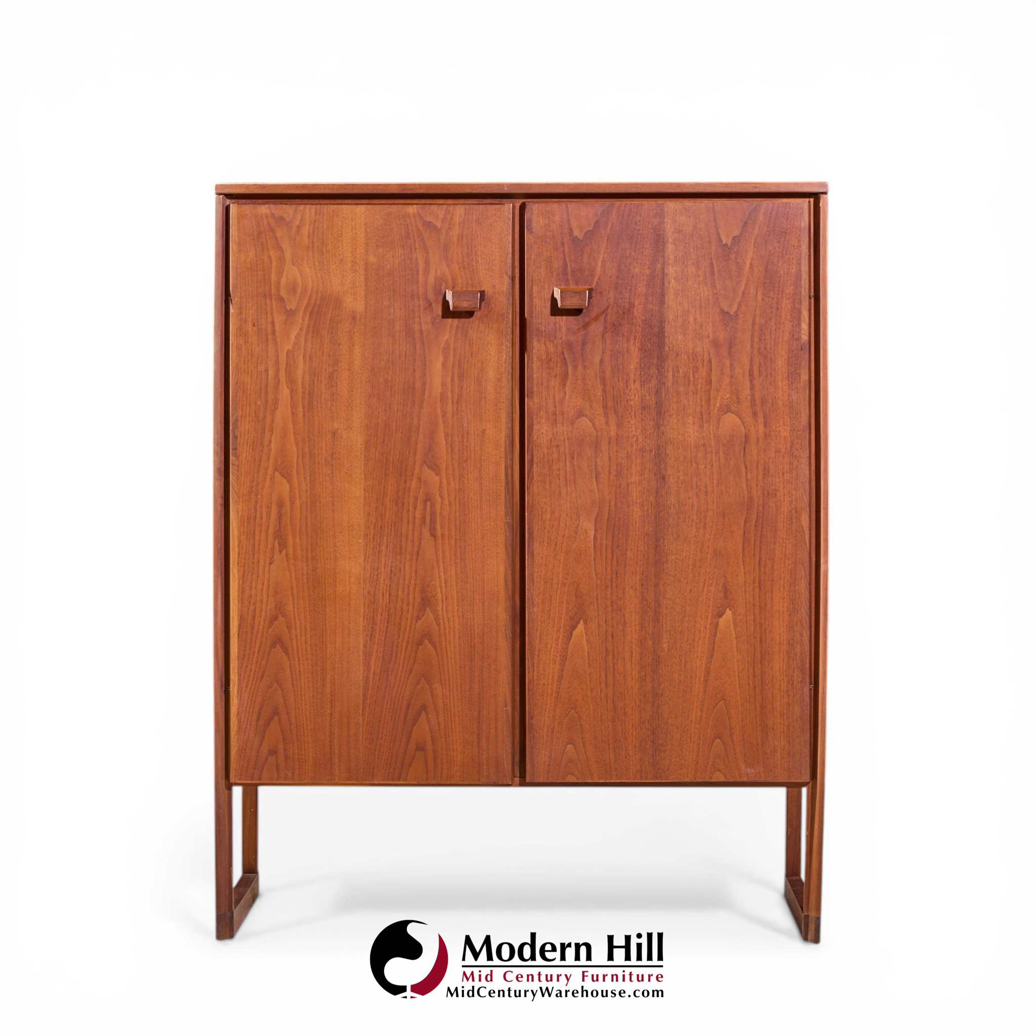 Jens Risom Mid Century Walnut Sled Leg Armoire Cabinet