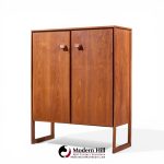 Jens Risom Mid Century Walnut Sled Leg Armoire Cabinet