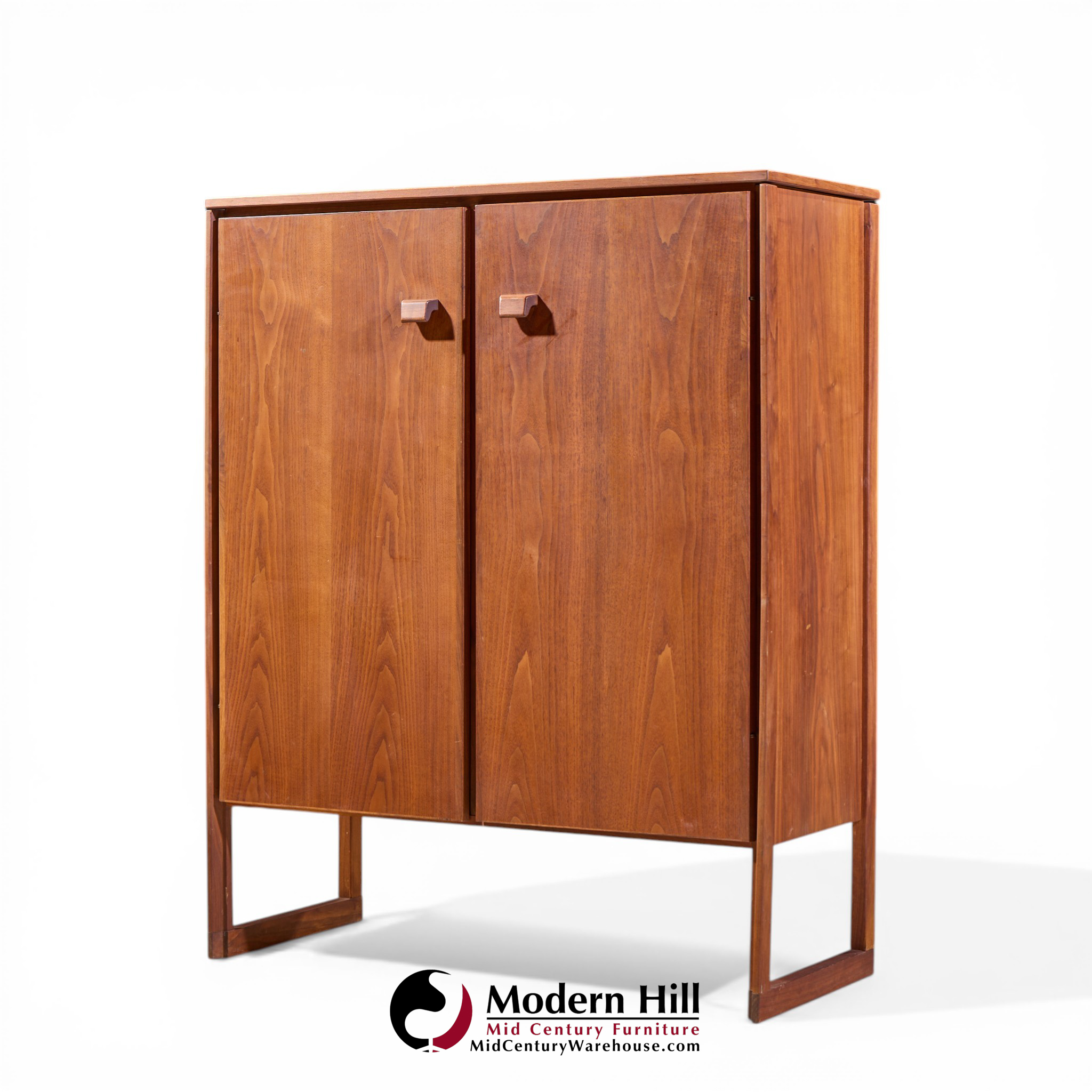 Jens Risom Mid Century Walnut Sled Leg Armoire Cabinet