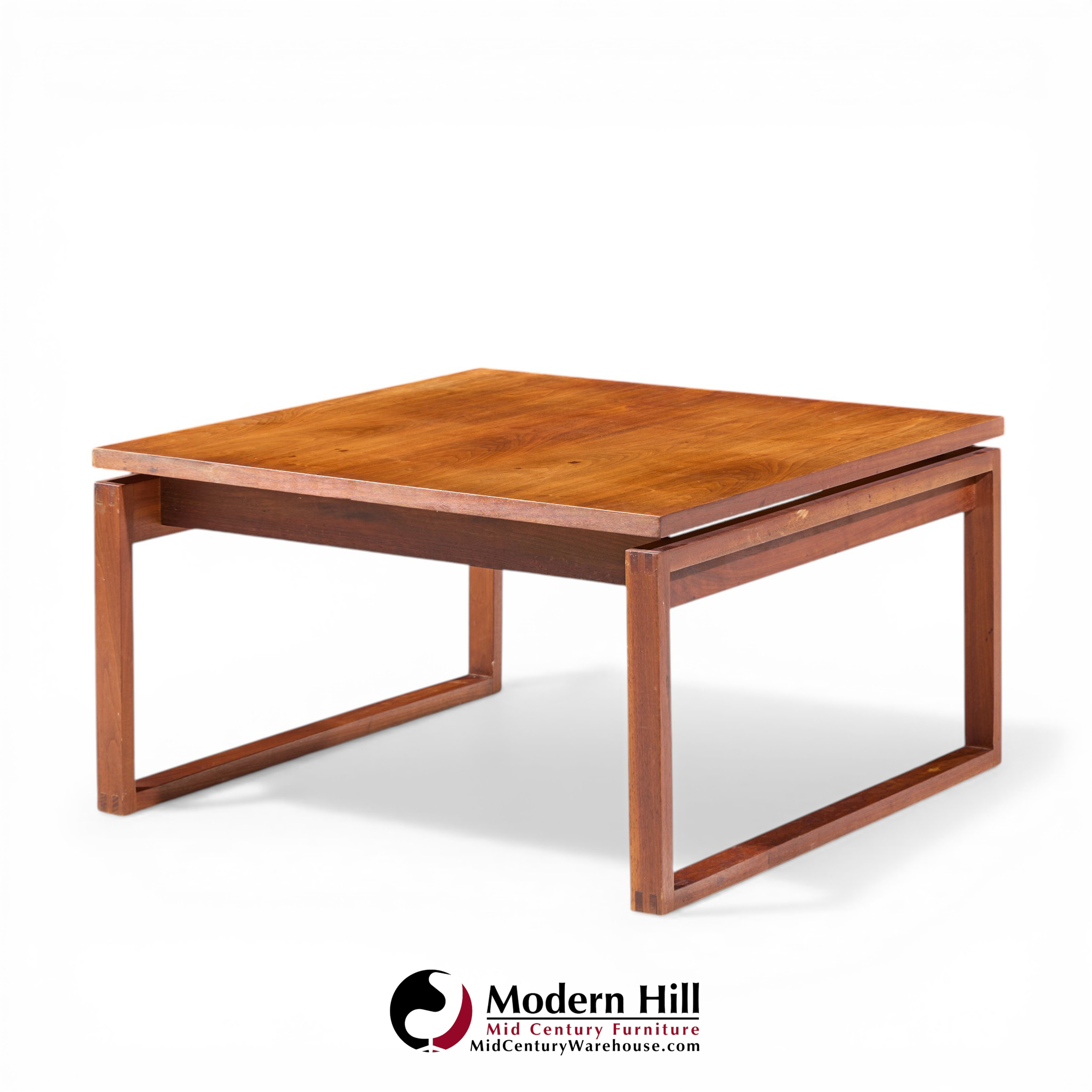 Jens Risom Mid Century Walnut Sled Leg Coffee Table