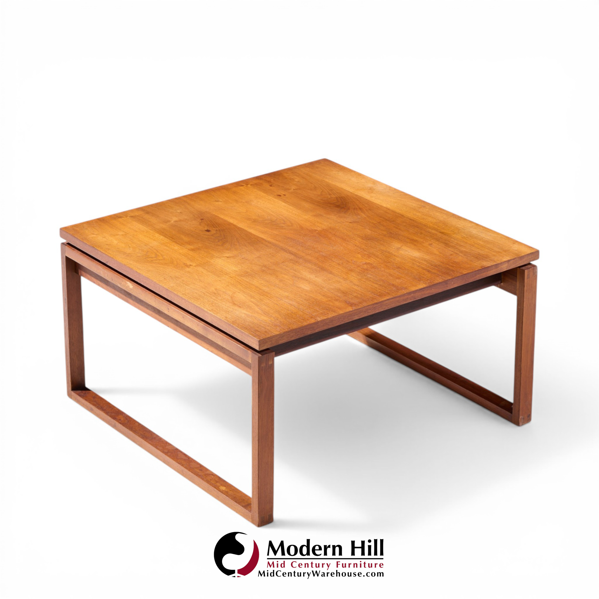 Jens Risom Mid Century Walnut Sled Leg Coffee Table